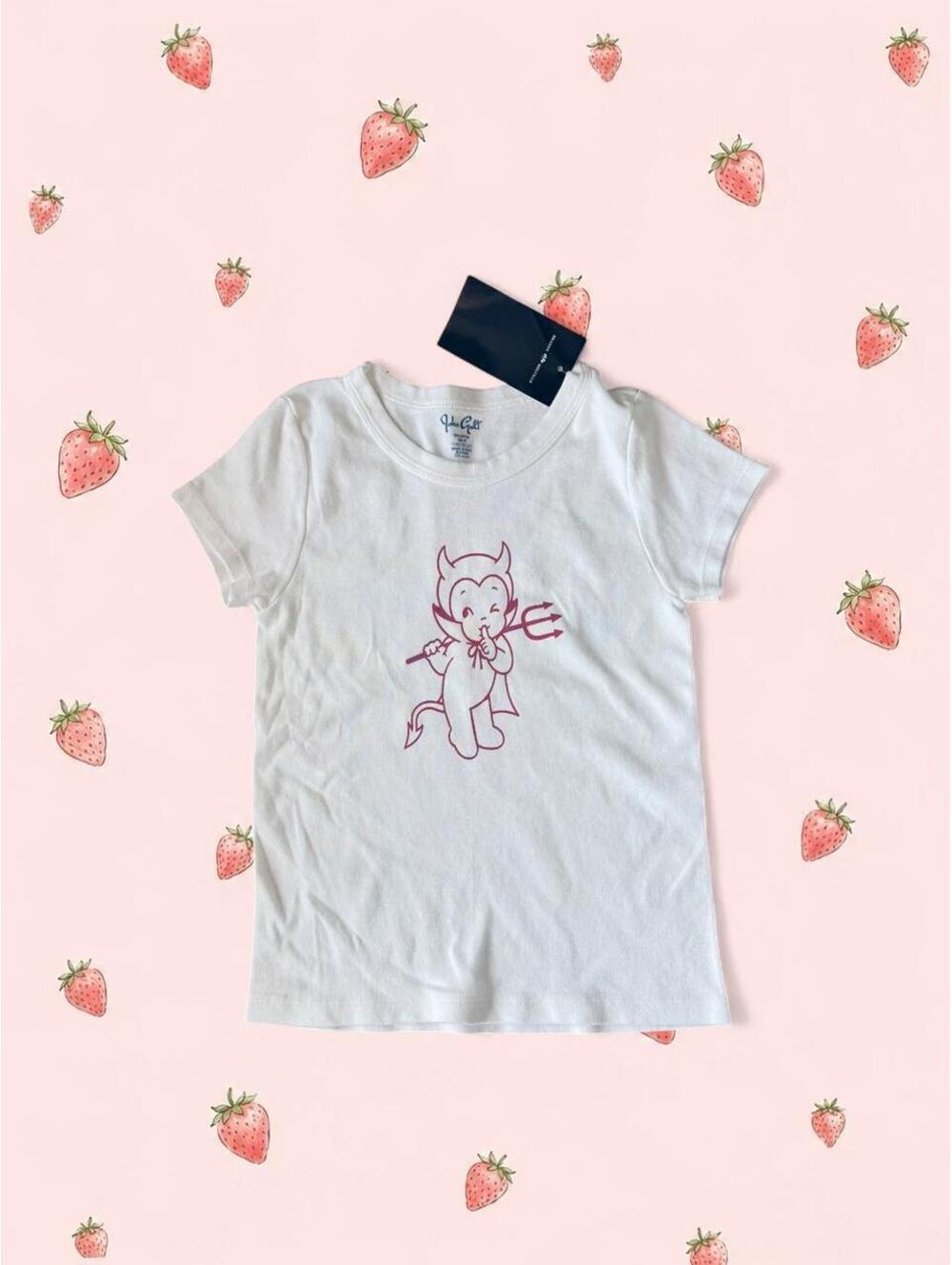 Brandy Melville white and pink baby devil tshirt